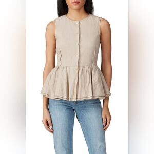 Rtr sz6 Brock Collection Woven Quiz Shirt tank top neutral linen tan ruffle